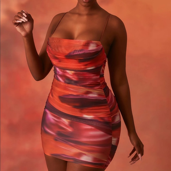 ❗️SOLD❗️Oh Polly Dress - Lunar Sleeveless Bodycon Ruched Mesh Mini Dress - Picture 1 of 9